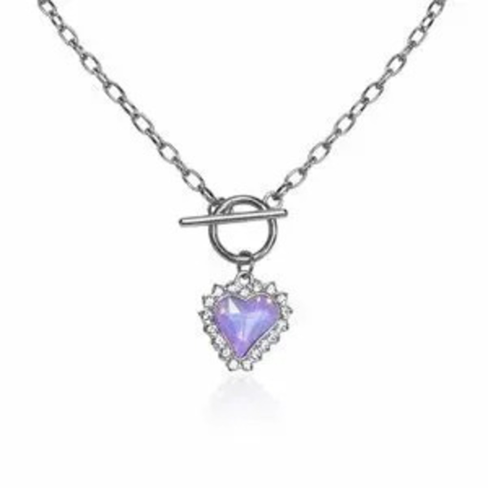 Heart Pendant Necklace with Purple Stone